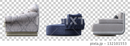 armchair isolate on a transparent background, comfortable furniture for home interior, 3D illustration, cg render 132101553