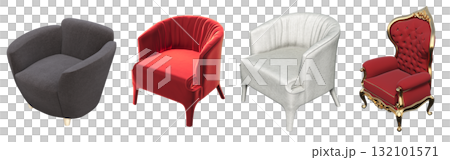 armchair isolate on a transparent background, comfortable furniture for home interior, 3D illustration, cg render armchair isolate on a transparent background, comfortable furniture for home interior, 3D illustration, cg render 132101571
