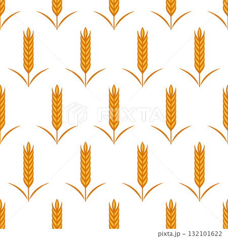 Vector Seamless Pattern with Agriculture Wheat and Cereal Ears on White. Organic Wheat, Rice Ear Design Template. Bread, Beer Packaging, Farming, Organic Food Concepts 132101622
