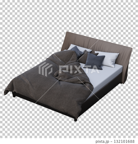 bed isolate on a transparent background, interior furniture, 3D illustration, cg render 132101688