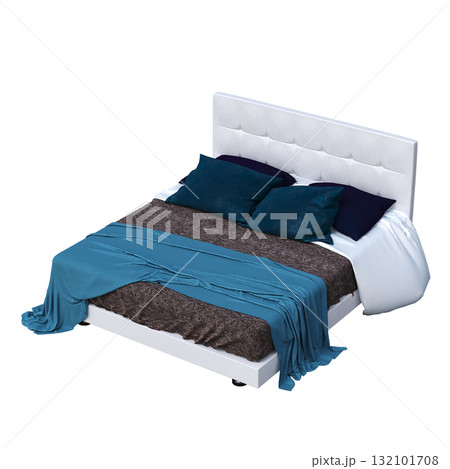 bed isolate on a transparent background, interior furniture, 3D illustration, cg render 132101708