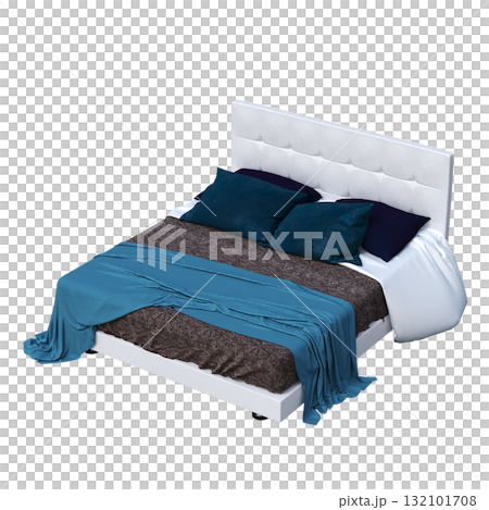 bed isolate on a transparent background, interior furniture, 3D illustration, cg render 132101708