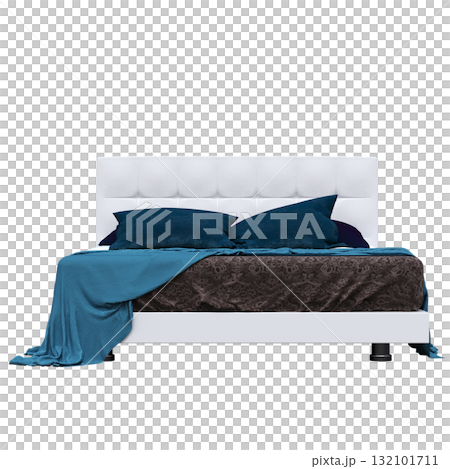 bed isolate on a transparent background, interior furniture, 3D illustration, cg render 132101711
