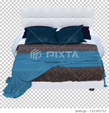 bed isolate on a transparent background, interior furniture, 3D illustration, cg render 132101712