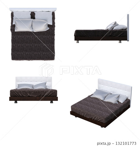 double bed isolated on a transparent background, furniture for the bedroom interior, 3D illustration, cg render double bed isolated on a transparent background, furniture for the bedroom interior, 3D illustration, cg render 132101773