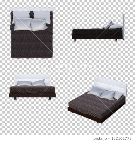 double bed isolated on a transparent background, furniture for the bedroom interior, 3D illustration, cg render double bed isolated on a transparent background, furniture for the bedroom interior, 3D illustration, cg render 132101773