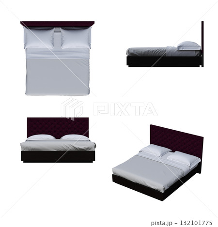 double bed isolated on a transparent background, furniture for the bedroom interior, 3D illustration, cg render double bed isolated on a transparent background, furniture for the bedroom interior, 3D illustration, cg render 132101775