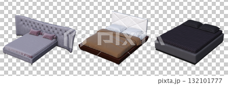 double bed isolated on a transparent background, furniture for the bedroom interior, 3D illustration, cg render double bed isolated on a transparent background, furniture for the bedroom interior, 3D illustration, cg render 132101777