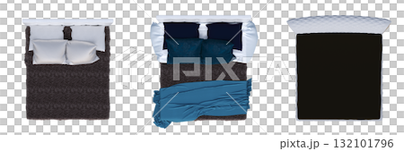 double bed isolated on a transparent background, furniture for the bedroom interior, 3D illustration, cg render 132101796