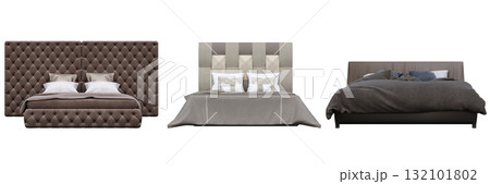 double bed isolated on a transparent background, furniture for the bedroom interior, 3D illustration, cg render 132101802