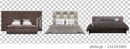 double bed isolated on a transparent background, furniture for the bedroom interior, 3D illustration, cg render 132101802
