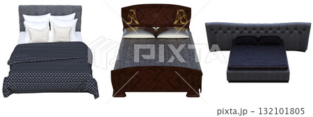 double bed isolated on a transparent background, furniture for the bedroom interior, 3D illustration, cg render 132101805