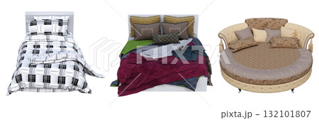 double bed isolated on a transparent background, furniture for the bedroom interior, 3D illustration, cg render 132101807