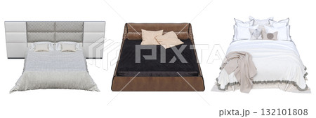 double bed isolated on a transparent background, furniture for the bedroom interior, 3D illustration, cg render 132101808