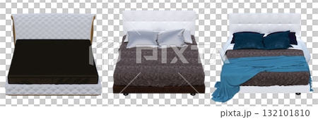 double bed isolated on a transparent background, furniture for the bedroom interior, 3D illustration, cg render 132101810