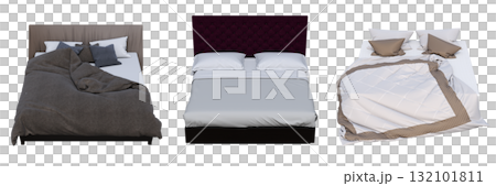 double bed isolated on a transparent background, furniture for the bedroom interior, 3D illustration, cg render 132101811