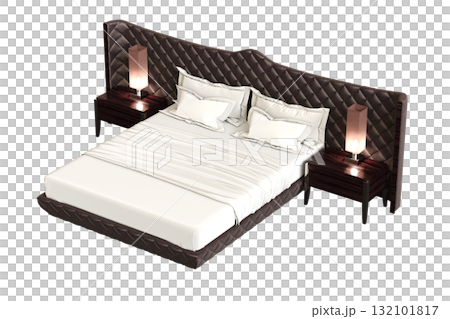 double bed isolated on a transparent background, furniture for the bedroom interior, 3D illustration, cg render double bed isolated on a transparent background, furniture for the bedroom interior, 3D illustration, cg render 132101817