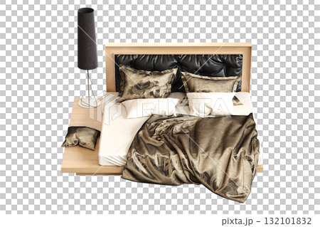 double bed isolated on a transparent background, furniture for the bedroom interior, 3D illustration, cg render double bed isolated on a transparent background, furniture for the bedroom interior, 3D illustration, cg render 132101832