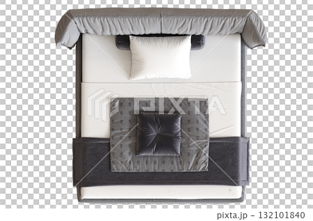 double bed isolated on a transparent background, furniture for the bedroom interior, 3D illustration, cg render 132101840