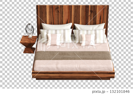 double bed isolated on a transparent background, furniture for the bedroom interior, 3D illustration, cg render double bed isolated on a transparent background, furniture for the bedroom interior, 3D illustration, cg render 132101846