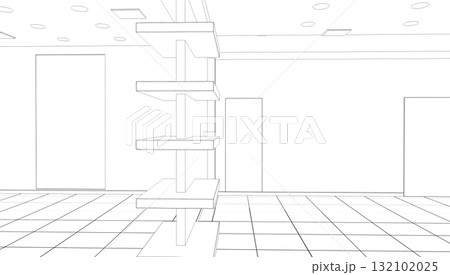 interior contour visualization, 3D illustration, sketch, outline 132102025