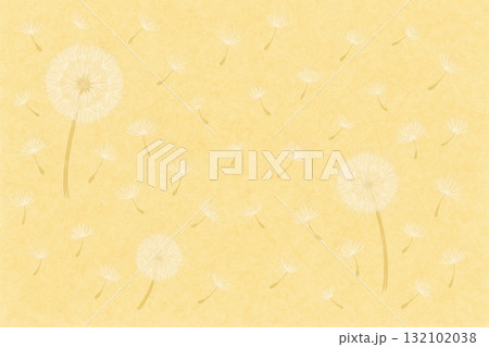 たんぽぽシリーズ：たんぽぽの綿毛が舞う和風の水彩背景 132102038