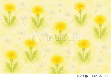 たんぽぽシリーズ：水彩のにじみを活かしたたんぽぽと綿毛パターン 132102042