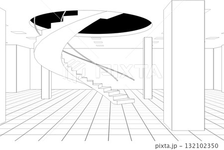 empty pavilion, contour visualization, 3D illustration, sketch, outline 132102350