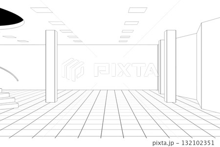 empty pavilion, contour visualization, 3D illustration, sketch, outline empty pavilion, contour visualization, 3D illustration, sketch, outline 132102351