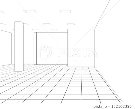 empty pavilion, contour visualization, 3D illustration, sketch, outline 132102356