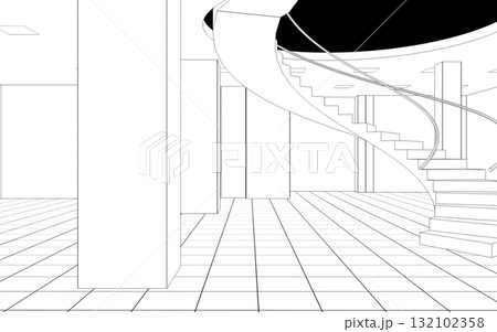 empty pavilion, contour visualization, 3D illustration, sketch, outline 132102358