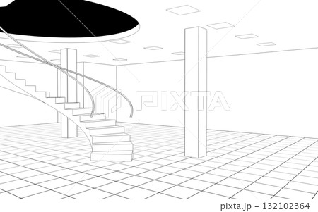 empty pavilion, contour visualization, 3D illustration, sketch, outline empty pavilion, contour visualization, 3D illustration, sketch, outline 132102364
