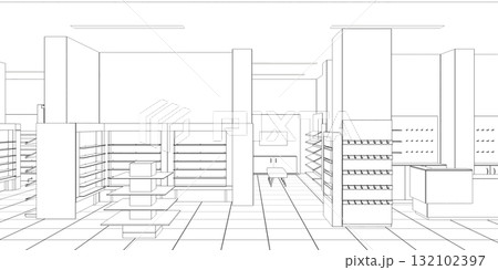 shopping mall, contour visualization, 3D illustration, sketch, outline shopping mall, contour visualization, 3D illustration, sketch, outline 132102397