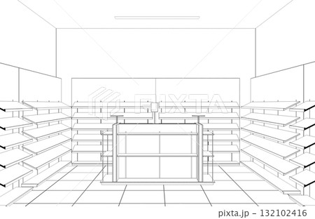 shopping mall, contour visualization, 3D illustration, sketch, outline shopping mall, contour visualization, 3D illustration, sketch, outline 132102416