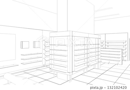 shopping mall, contour visualization, 3D illustration, sketch, outline shopping mall, contour visualization, 3D illustration, sketch, outline 132102420