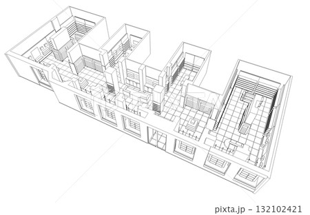 shopping mall, contour visualization, 3D illustration, sketch, outline shopping mall, contour visualization, 3D illustration, sketch, outline 132102421