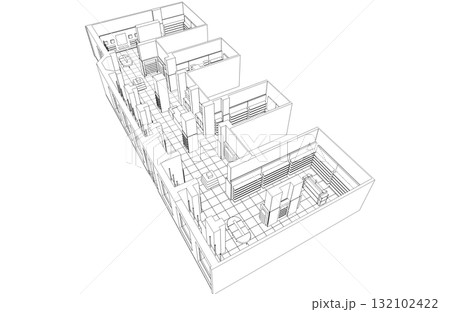 shopping mall, contour visualization, 3D illustration, sketch, outline shopping mall, contour visualization, 3D illustration, sketch, outline 132102422
