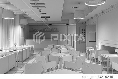 restaurant, interior visualization, 3D illustration restaurant, interior visualization, 3D illustration 132102461