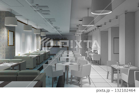 restaurant, interior visualization, 3D illustration 132102464
