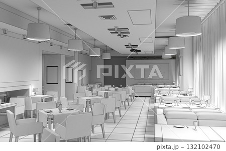 restaurant, interior visualization, 3D illustration 132102470