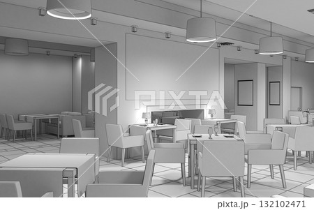 restaurant, interior visualization, 3D illustration 132102471