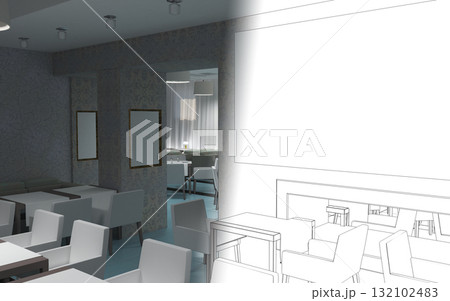 restaurant, interior visualization, 3D illustration restaurant, interior visualization, 3D illustration 132102483