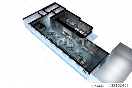 restaurant, interior visualization, 3D illustration 132102491