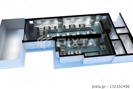 restaurant, interior visualization, 3D illustration restaurant, interior visualization, 3D illustration 132102496