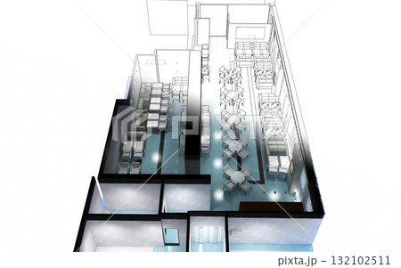 restaurant, interior visualization, 3D illustration restaurant, interior visualization, 3D illustration 132102511
