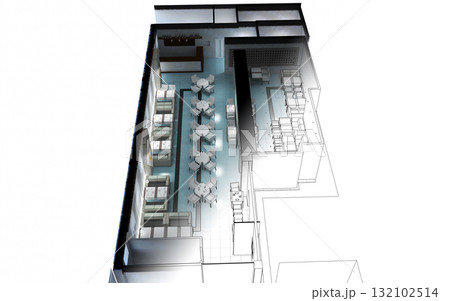 restaurant, interior visualization, 3D illustration restaurant, interior visualization, 3D illustration 132102514