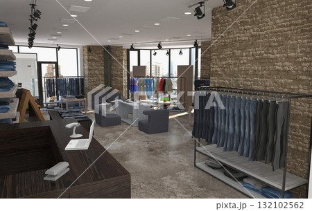 clothing store, interior visualization, 3D illustration 132102562