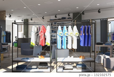 clothing store, interior visualization, 3D illustration 132102575