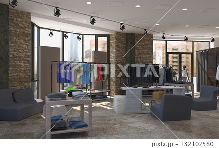 clothing store, interior visualization, 3D illustration 132102580