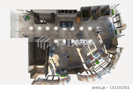 clothing store, interior visualization, 3D illustration clothing store, interior visualization, 3D illustration 132102581